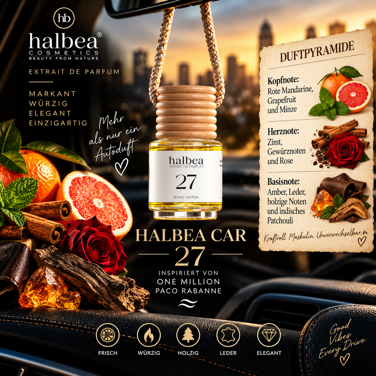 🚗✨ Halbea Car 27 – 10 ml Extrait de Parfum ✨🚗 Inspiriert von One Million – Paco Rabanne 💛🔥