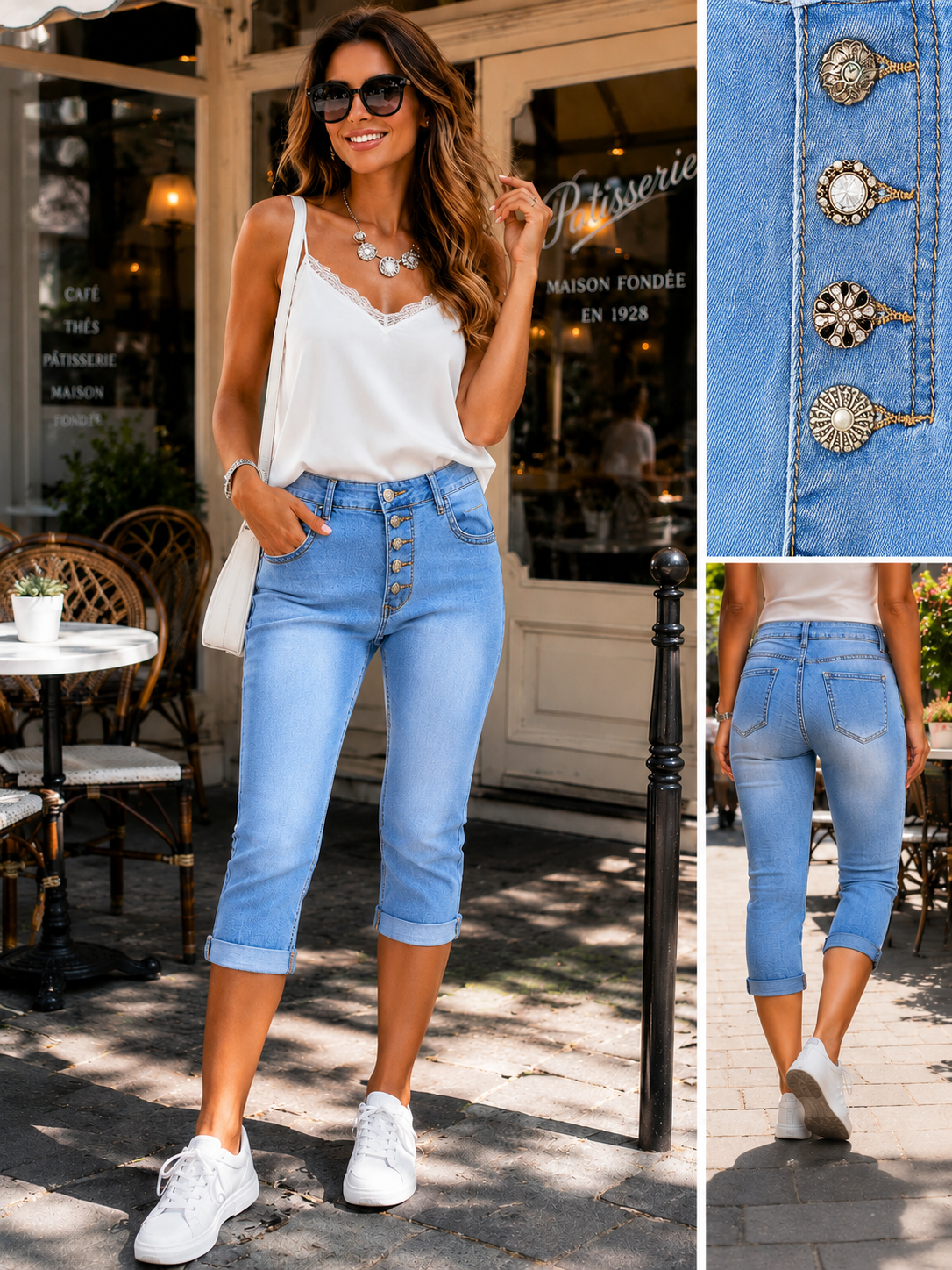 💙✨ Karostar Capri Jeans KC2586 – Trendige Knopfleiste | Gr. 38 ✨💙