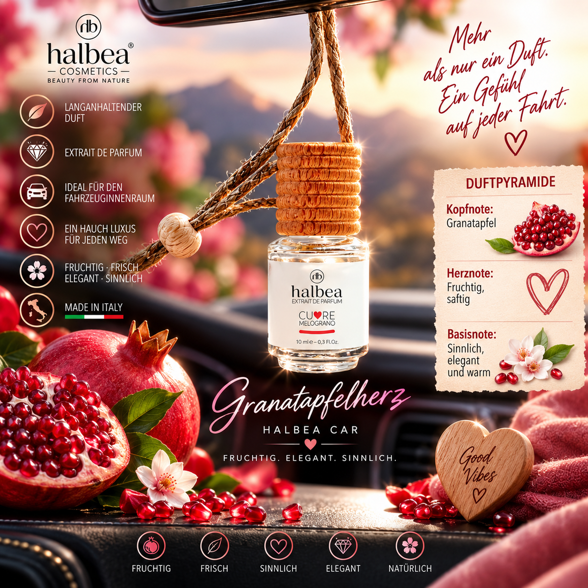 ❤️✨ Halbea Car – Granatapfelherz – 10 ml ✨🚗 🍎 Fruchtig • Saftig • Frisch • Elegant • Sinnlich 🍎