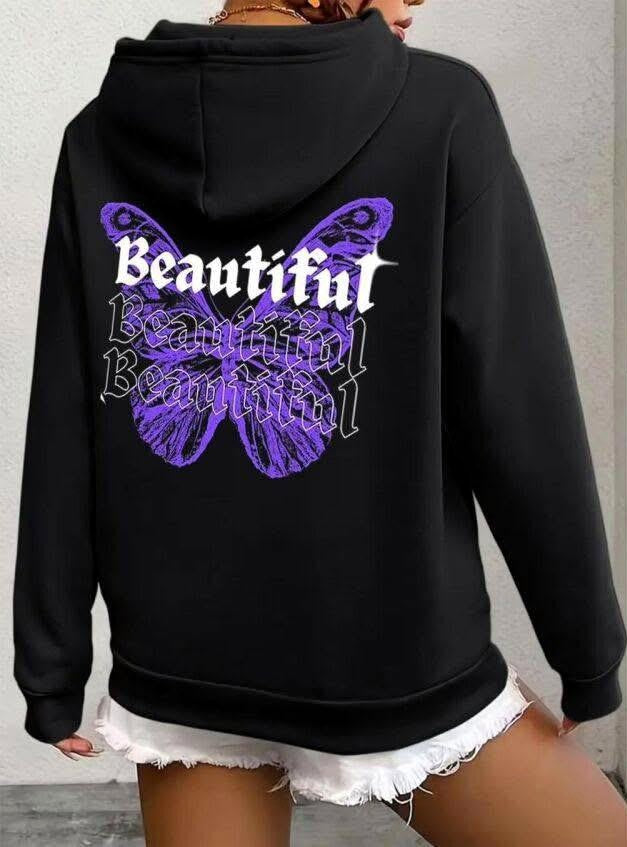 🦋 Damen Hoodie „Beautiful Butterfly“ – Oversize Kapuzenpullover mit Schmetterlings-Print – Baumwolle