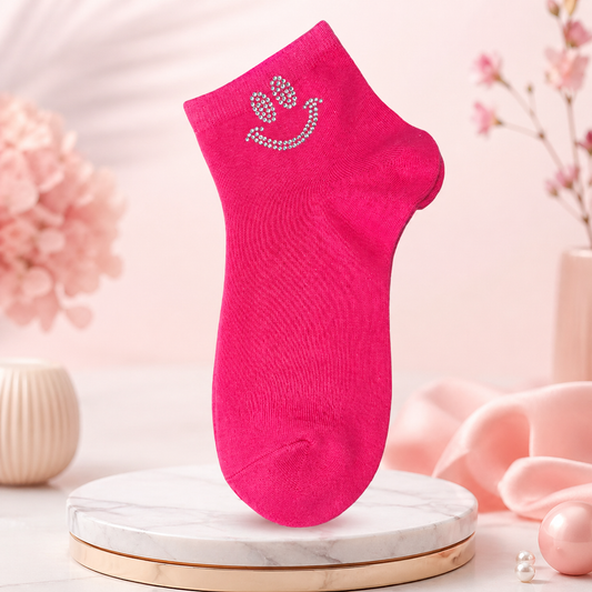 Damen Sneaker-Socken mit Strass-Smiley ✨ Größe 38–41 | 5 Farben erhältlich 🌈