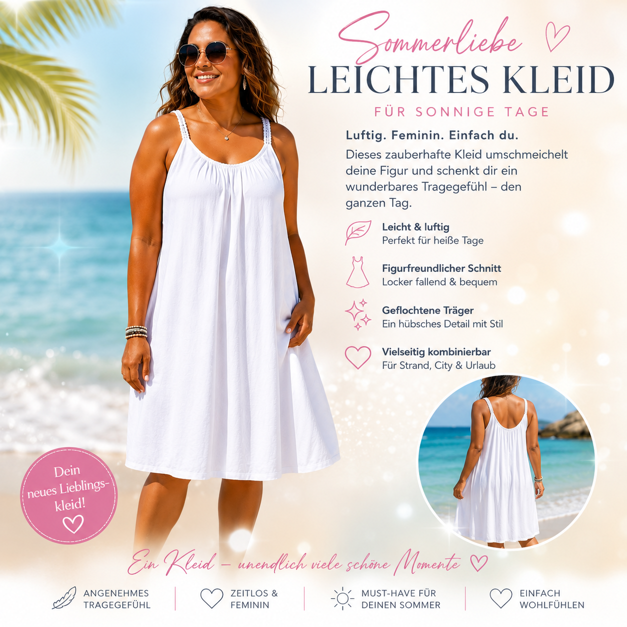 🤍✨ Luftiges doppellagiges Sommerkleid – Gr. 42–46 | Weiß | Einzelstück ✨🤍