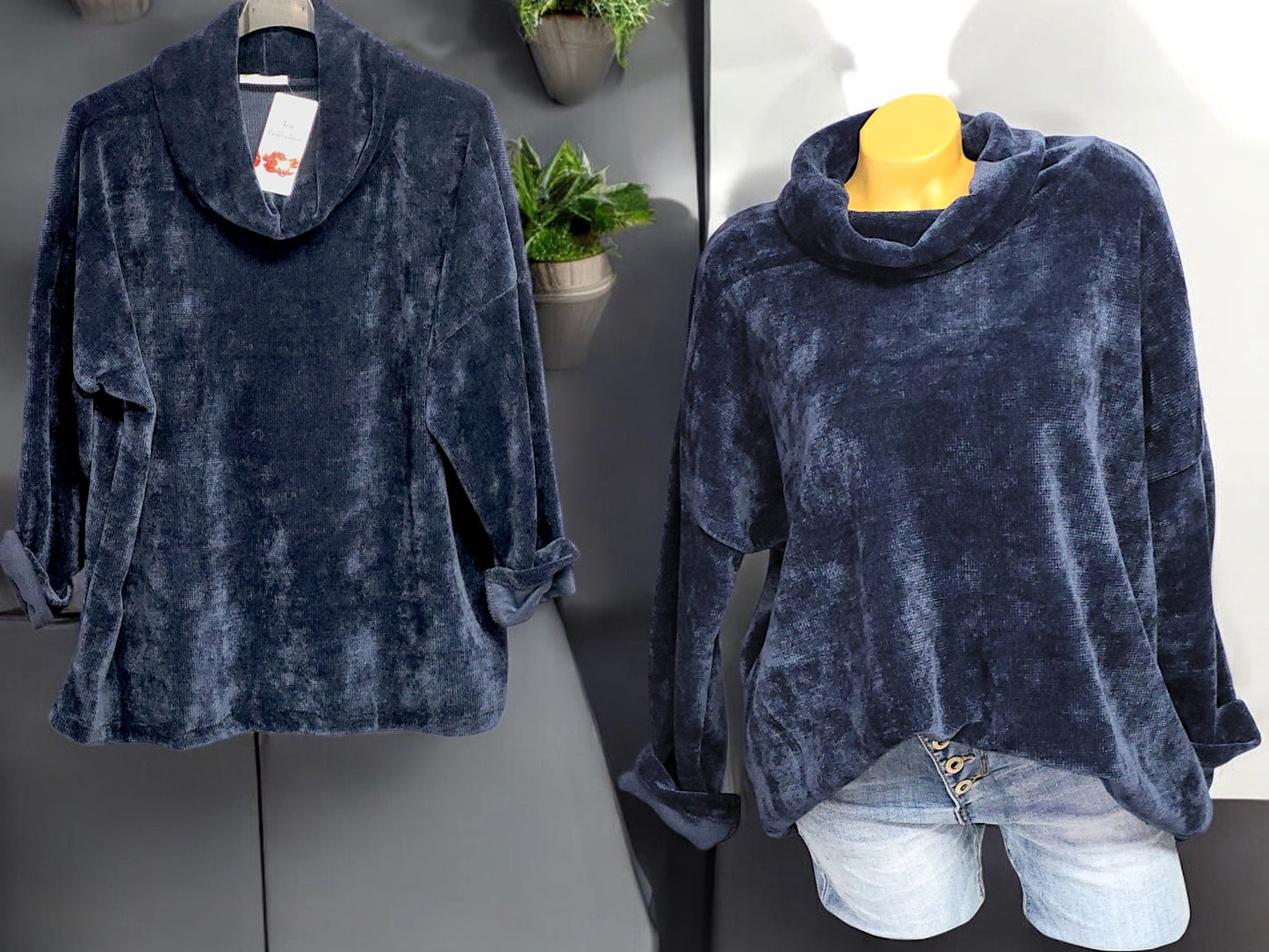 Feincord-Shirt mit Stehkragen Gr. 42 - 46 in versch. Farben