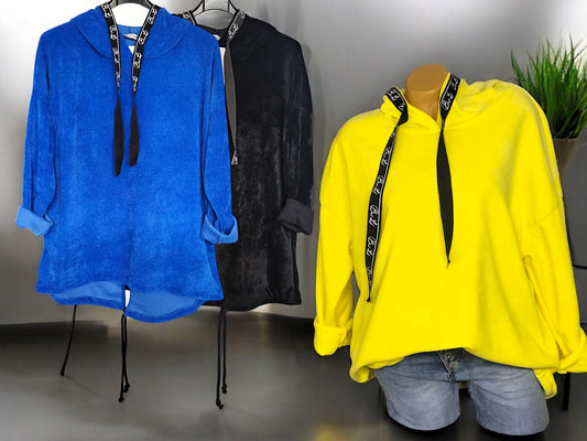 Feincord-Hoodie Uni mit Spruchband Gr. 42 - 46 in versch. Farben