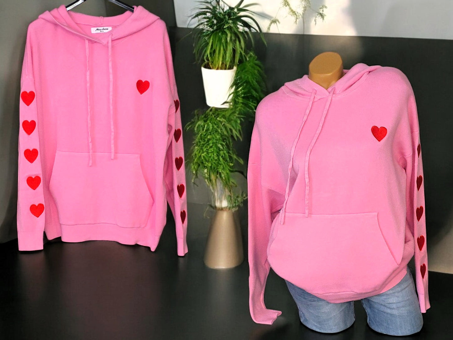 Strick-Hoodie Herz Gr. 38 - 44 in 2 Farben