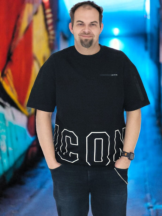 Stylisches T-Shirt mit Schriftzug ICON in 2 Farben in versch. Größen