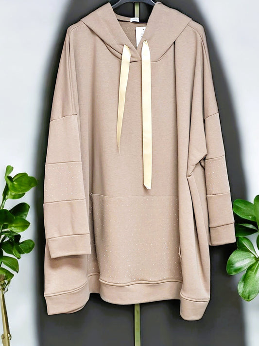 Stylischer Hoodie mit Strass-Details Gr. 48 - 54 in 2 Farben