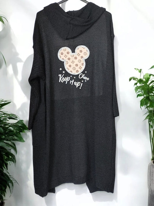 🧥 Oversize Cardigan mit Kapuze – "Keep it up!" 🐭 – Gr. 38–46 – in 5 Farben 🌸🖤💚🤍💗