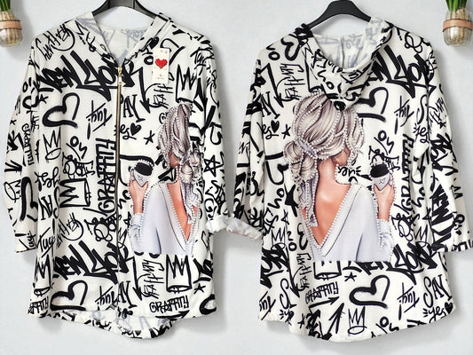 🧥 Dünne Motiv-Jacke – Gr. 42-46 – 6 Motive 🎨✨