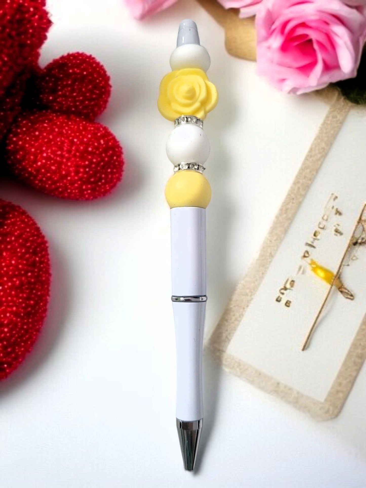 🖊️🌼🖤 Rose‑Tassel Kugelschreiber – 5 Varianten – HANDGEFERTIGTES UNIKAT ✨
