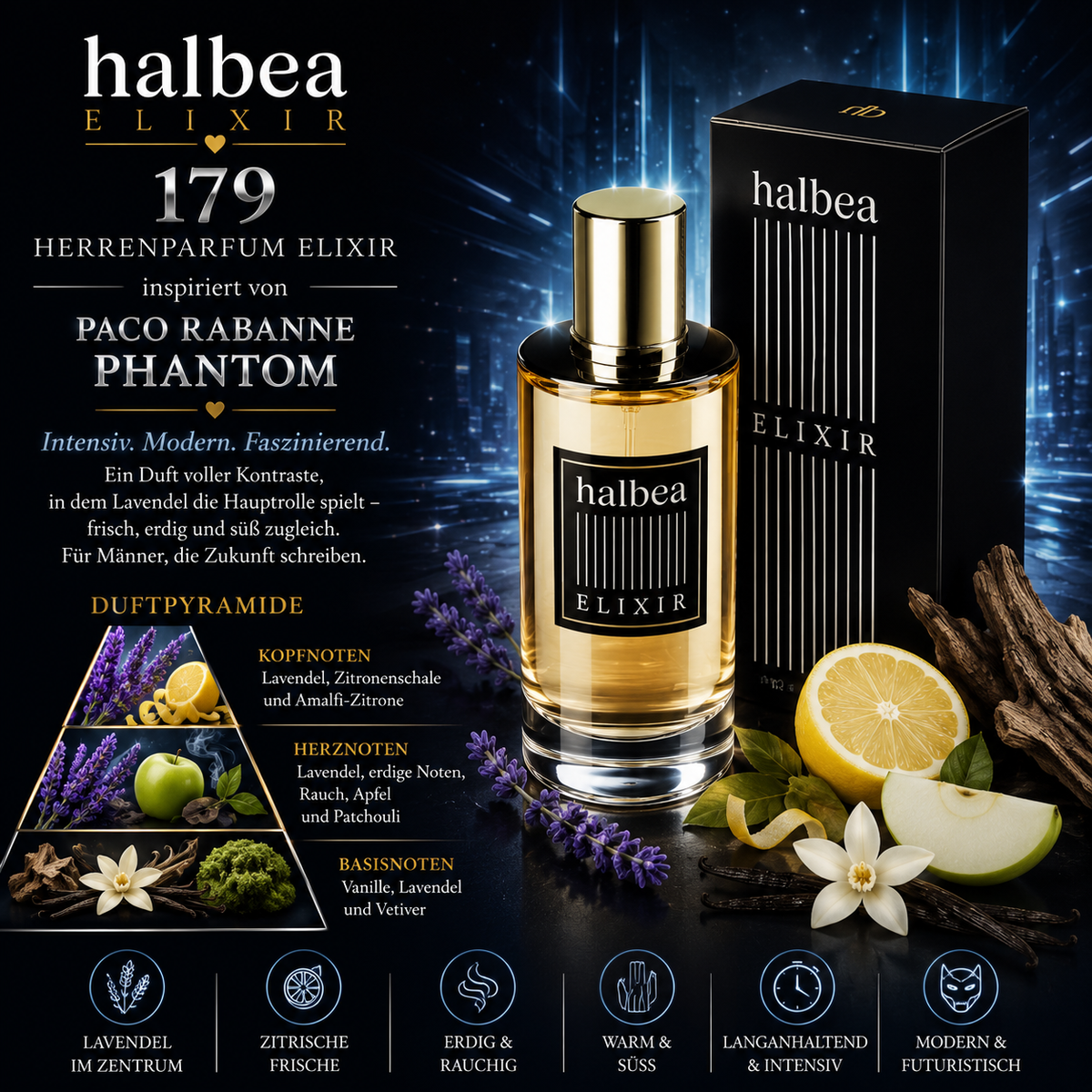 💙 Halbea 179 Herrenparfum Elixir – inspiriert von Paco Rabanne Phantom 💙