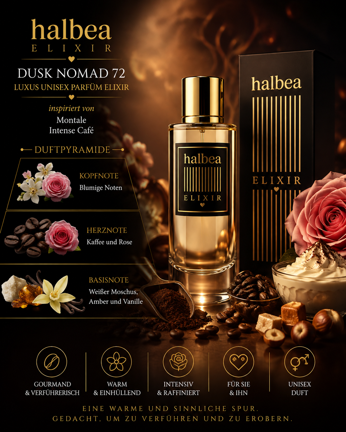☕🌹 Dusk Nomad 72 – Luxus Unisex Parfum Elixir 🌹☕ ✨ Inspiriert von Montale – Intense Café ✨