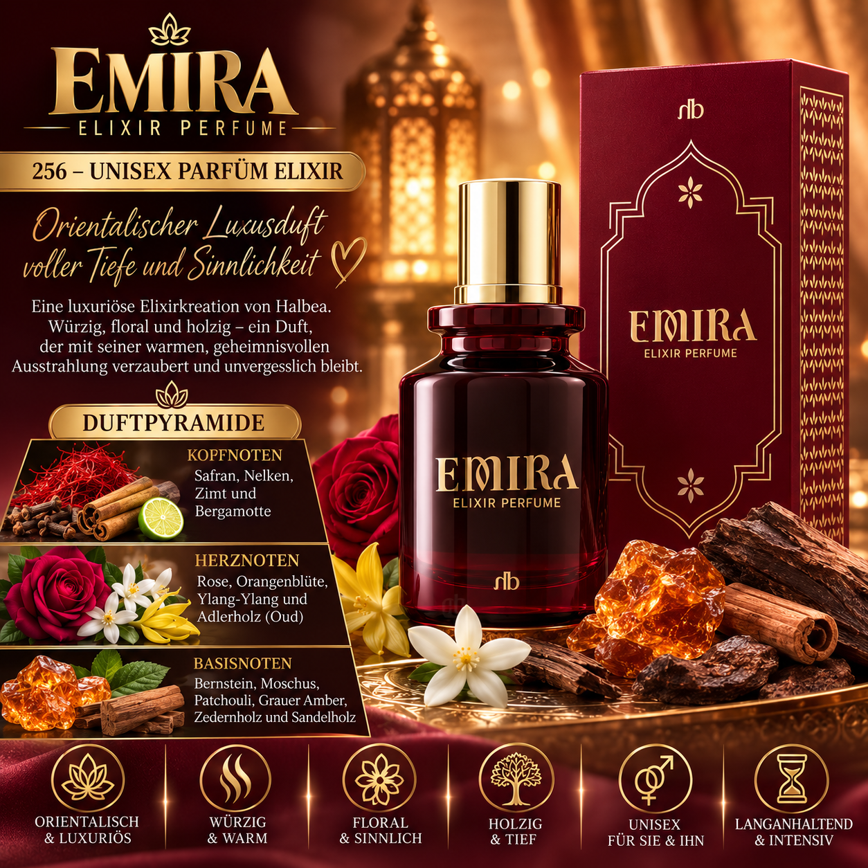 👑✨ EMIRA 256 – Unisex Parfüm Elixir | Orientalischer Luxusduft ✨👑