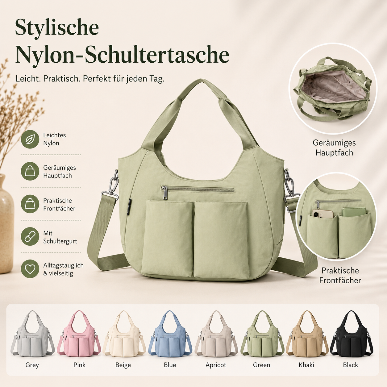 ✨ Stylische Nylon-Schultertasche – leicht, praktisch & perfekt für jeden Tag