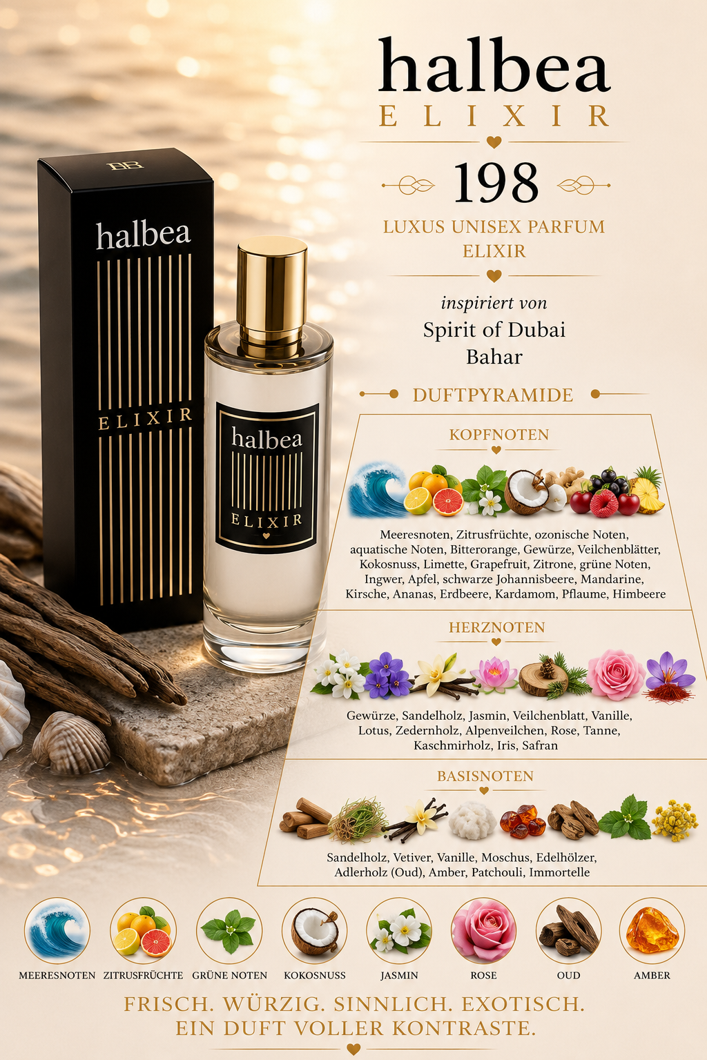 ✨ Halbea 198 – Luxus Unisex Parfum Elixir | inspiriert von Spirit of Dubai – Bahar ✨