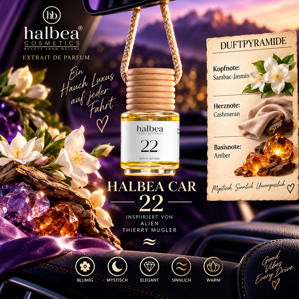 💜✨ 22 – Halbea Car 10 ml – Extrait de Parfum ✨💜 🚗 Inspiriert von Alien – Thierry Mugler