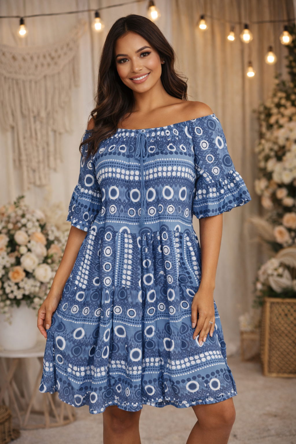 💙 Tunika-Kleid in Blau mit Muster | Gr. 36–42 💙