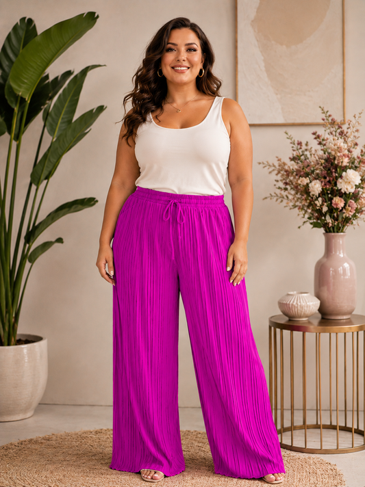 ✨ Plissee Palazzo-Hose Curvy – Gr. 42–48 | Weites Bein & elastischer Bund 💕🌸