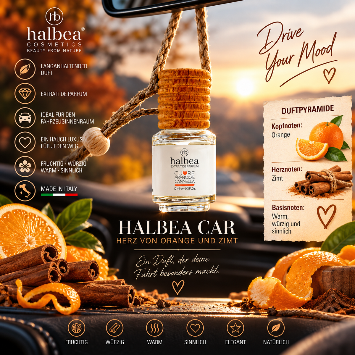 🍊✨ Halbea Car – Herz von Orange & Zimt – 10 ml ✨🚗 🧡 Fruchtig • Würzig • Warm • Gemütlich • Sinnlich 🧡