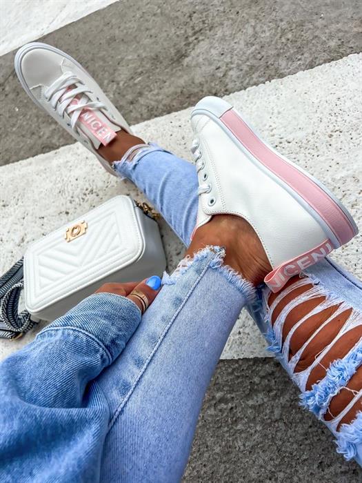 Sneaker mit Spruchband Rosa - Weiß in versch. Größen