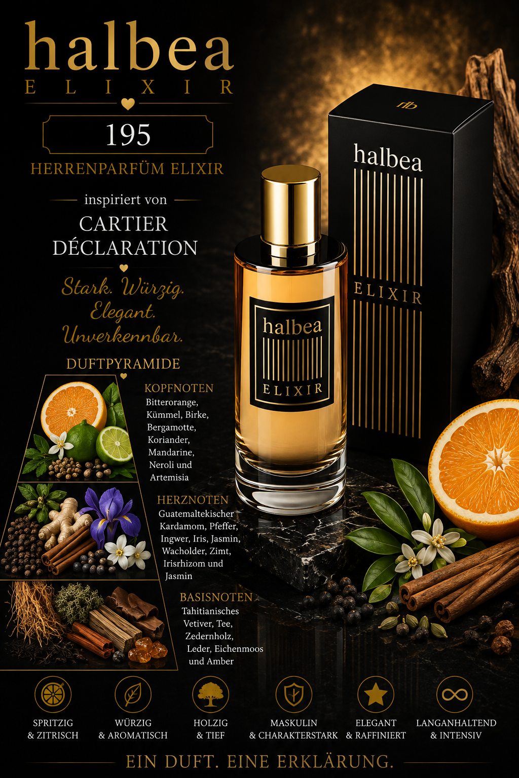 🖤✨ Halbea 195 – Herrenparfum Elixir | inspiriert von Cartier Déclaration ✨🖤