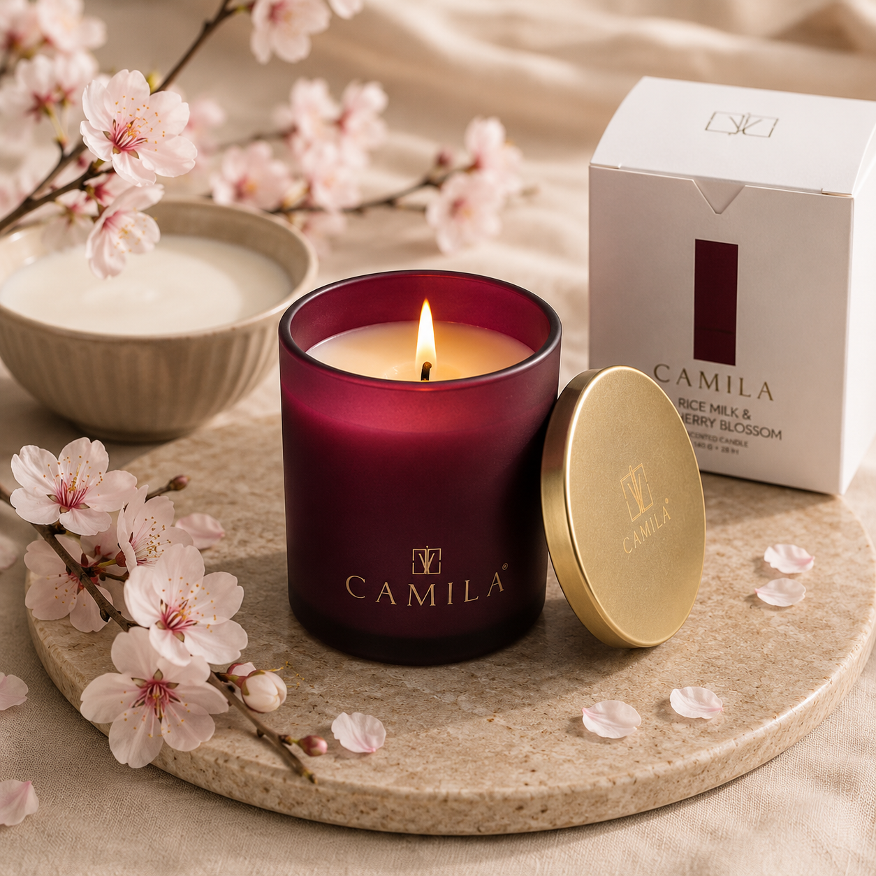 🌸🕯️ Duftkerze REISMILCH & KIRSCHBLÜTEN – 140 g 🤍✨