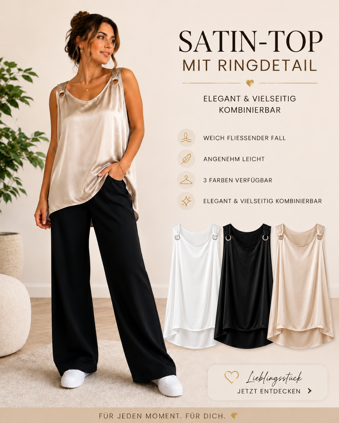 ✨ Satin-Top mit Ringdetail Gr. 36–42 🤍🖤🥂