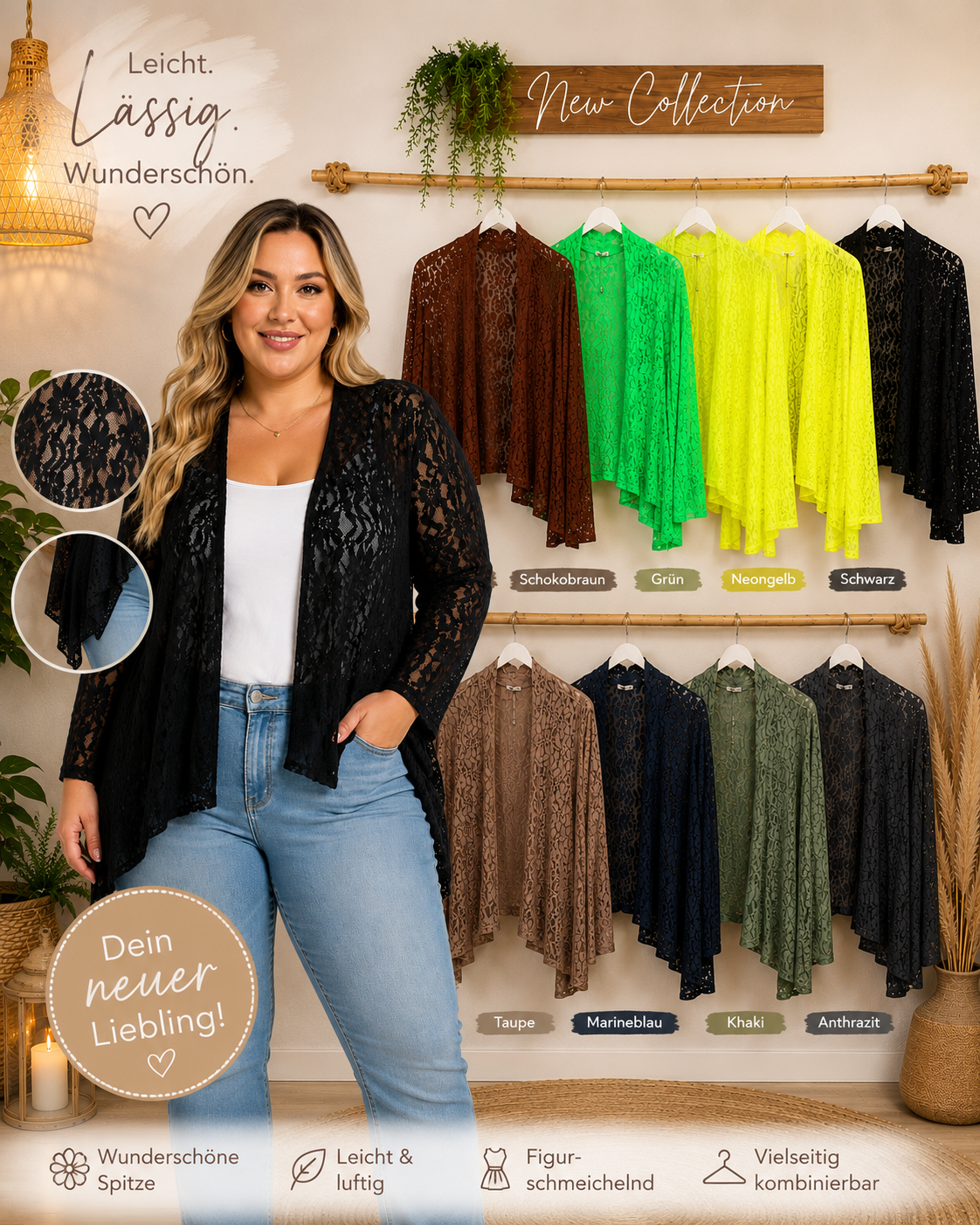 ✨🖤 Spitzen-Cardigan Oversize – Leicht, luftig & wunderschön! 🖤✨