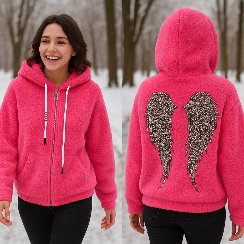 💖 Teddy-Kapuzenjacke mit Strass-Engelsflügeln 💖 (Gr. 36–44)