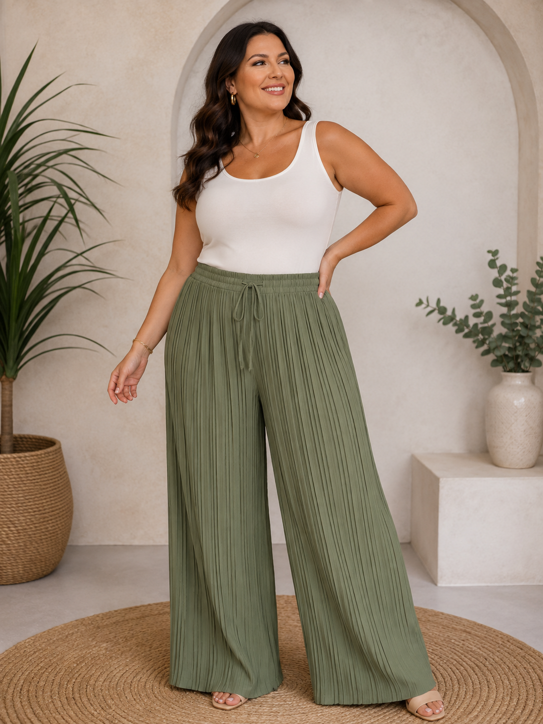 ✨ Plissee Palazzo-Hose Curvy – Gr. 42–48 | Weites Bein & elastischer Bund 💕🌸
