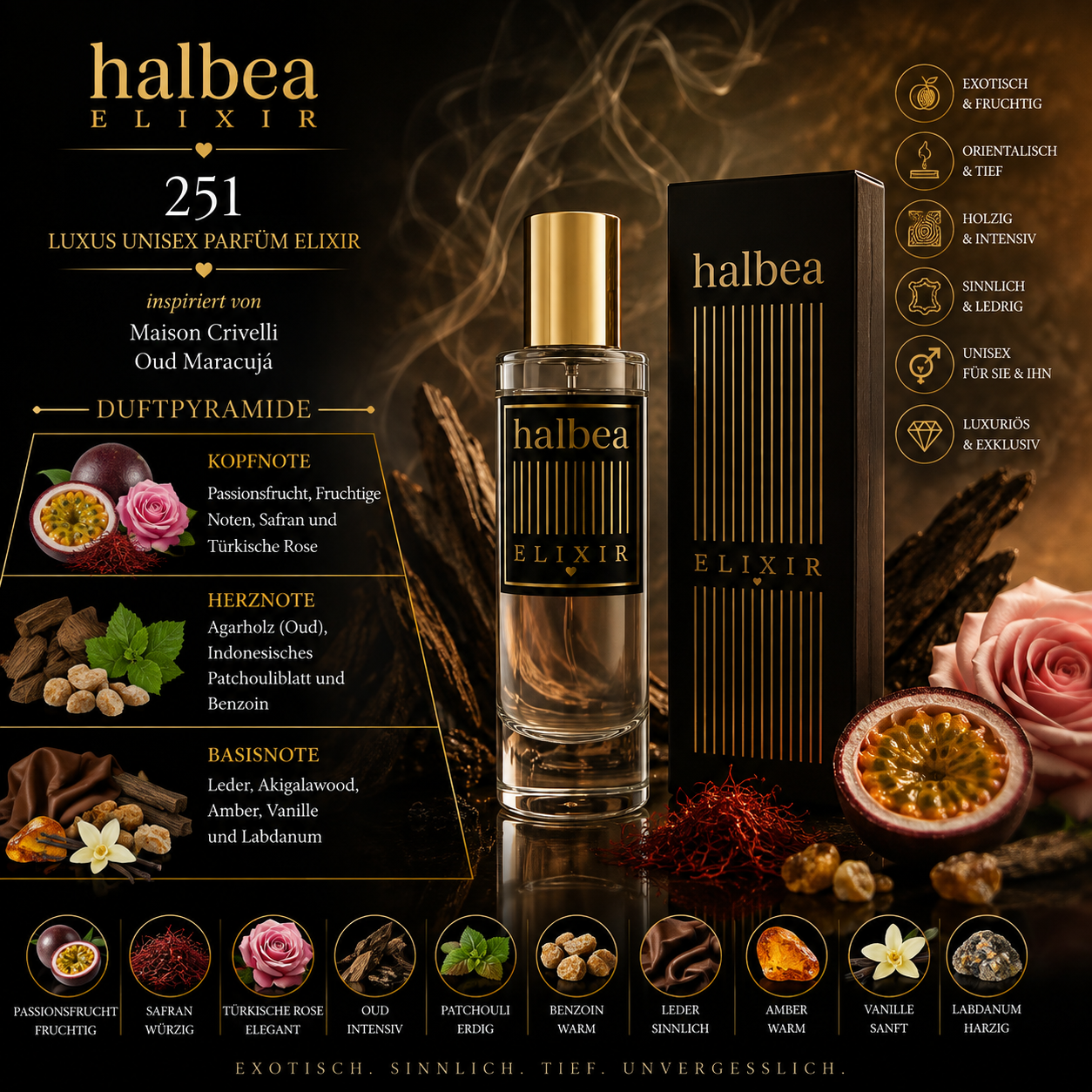 💜🔥 Halbea 251 – Unisex Parfum Elixir | inspiriert von Maison Crivelli „Oud Maracujá“ 🔥💜