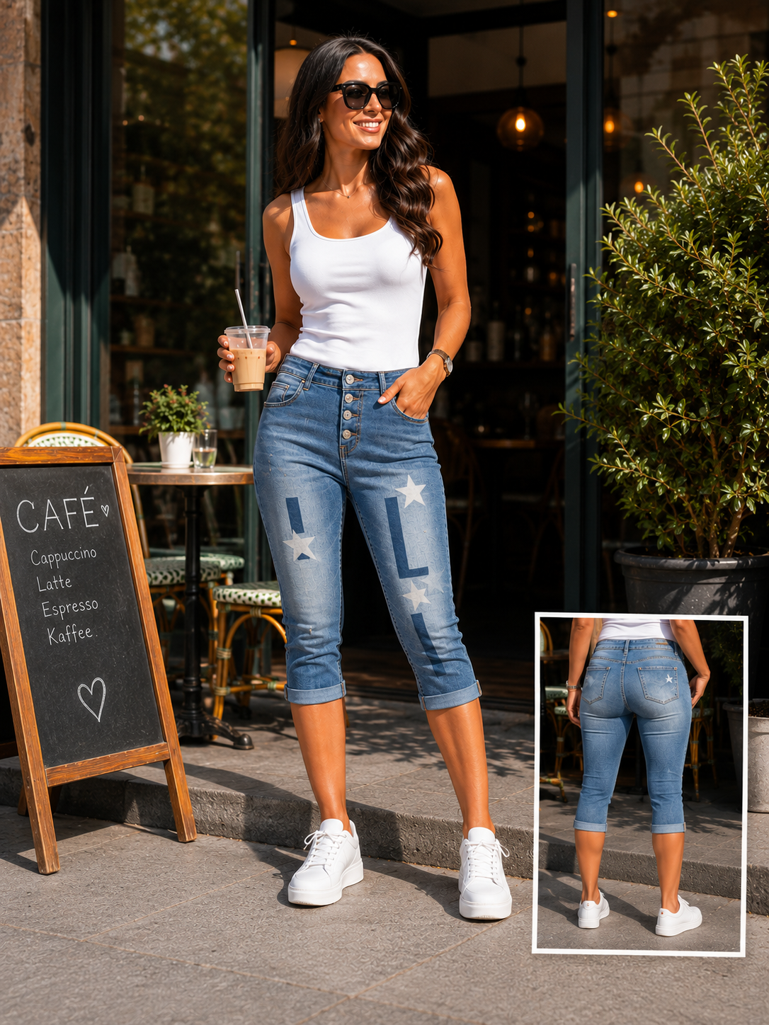 🌟 Capri Karostar Jeans mit Sternen-Print – KC6064 🌟