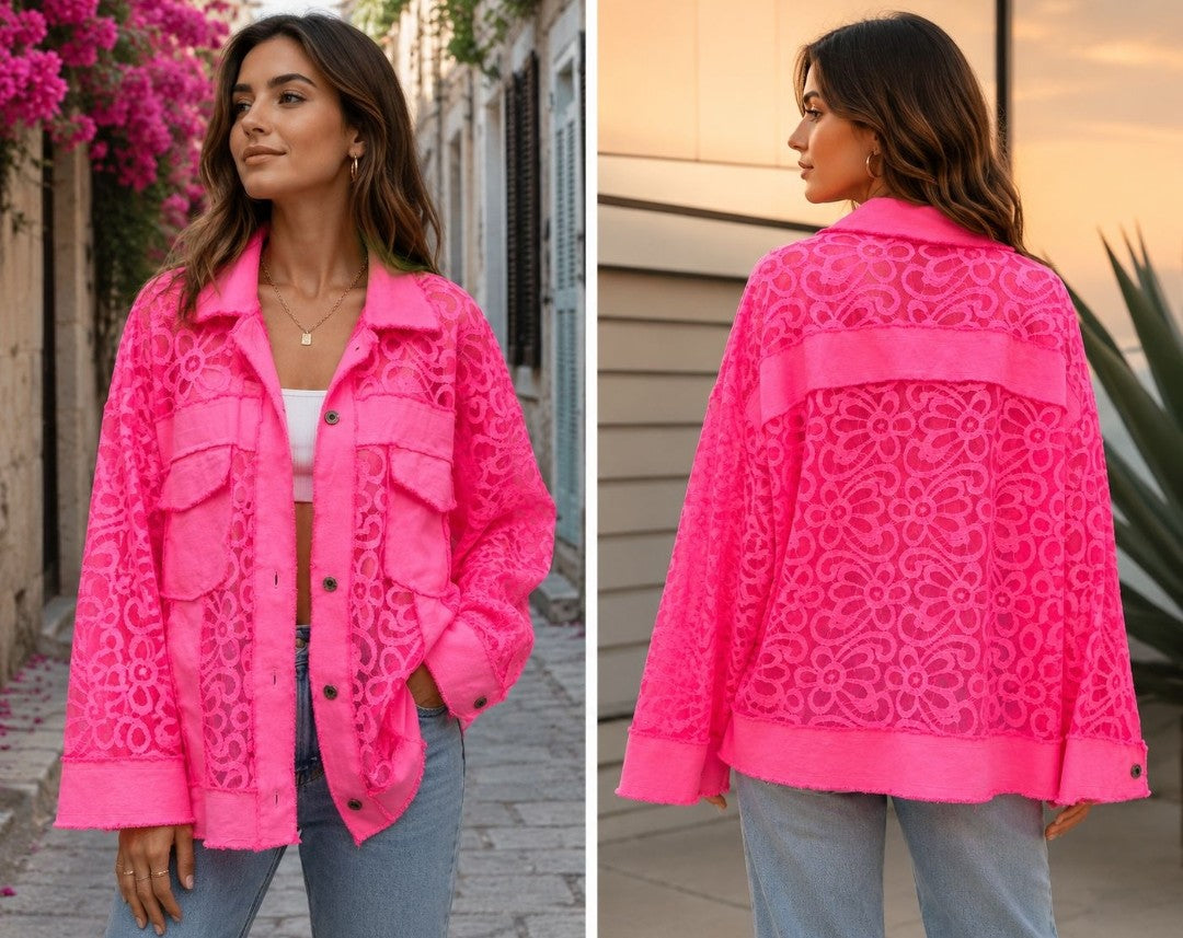 💖🧥 Spitzenjacke mit floraler Spitze – Oversize Gr. 42–46 ✨🌸