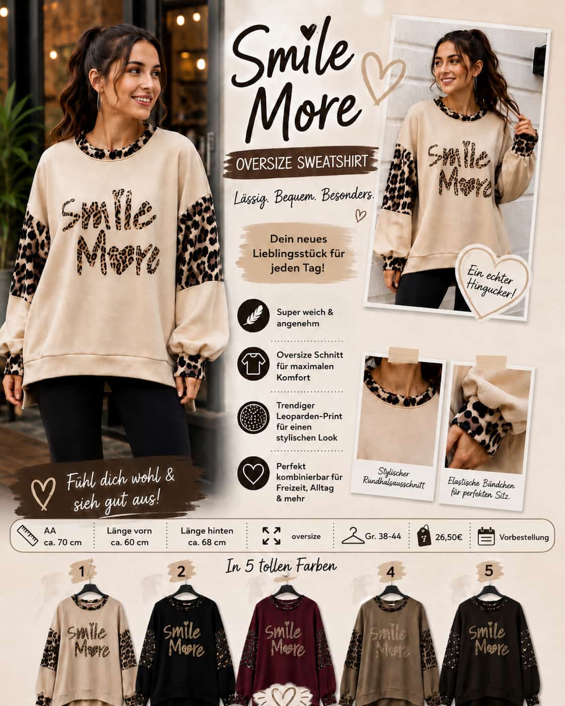 ✨ SMILE MORE Oversize Sweatshirt – Leo-Look 🐆🤎 ✨