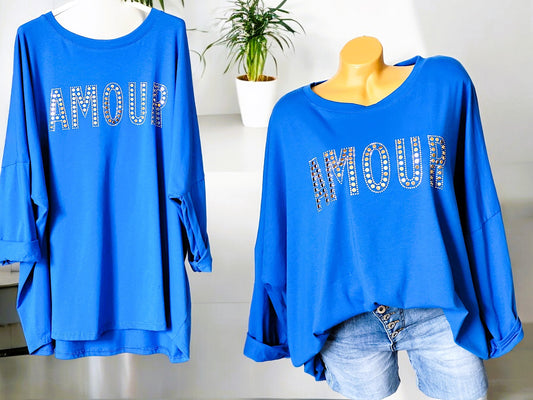 Trendiges Sweatshirt Amour mit Nieten Gr. 48 - 54