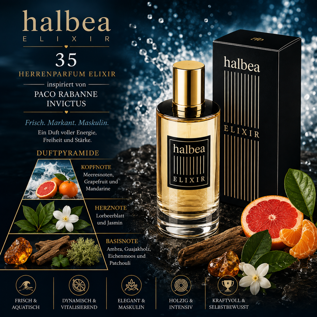 🌊🏆 Halbea 35 – Herrenparfum Elixir | inspiriert von Paco Rabanne – Invictus 🏆🌊