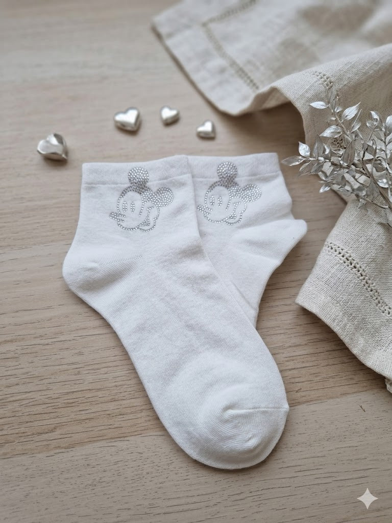 🐭 Mickey Mouse Glitzer-Socken ✨ | Gr. 38-41 | Schwarz & Weiß 🖤🤍