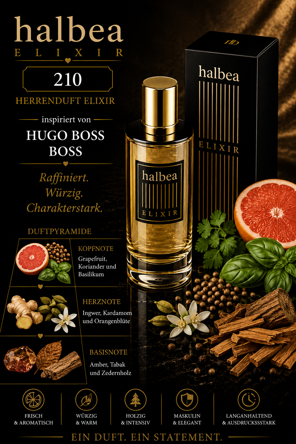 🖤✨ Halbea 210 – Herrenparfum Elixir | inspiriert von Hugo Boss – Boss ✨🖤