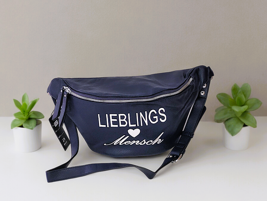 Crossbag "Lieblingsmensch" mit verstellbarem Ledergurt in versch. Farben