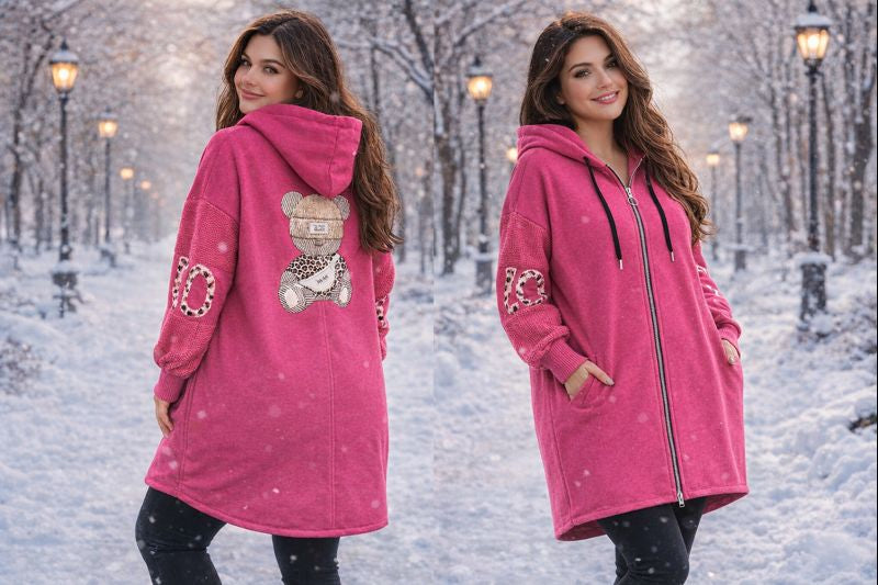 Kuscheliger Oversize-Hoodie-Mantel mit Teddy-Details 🧸✨ – 2 Farben – Gr. 48-54