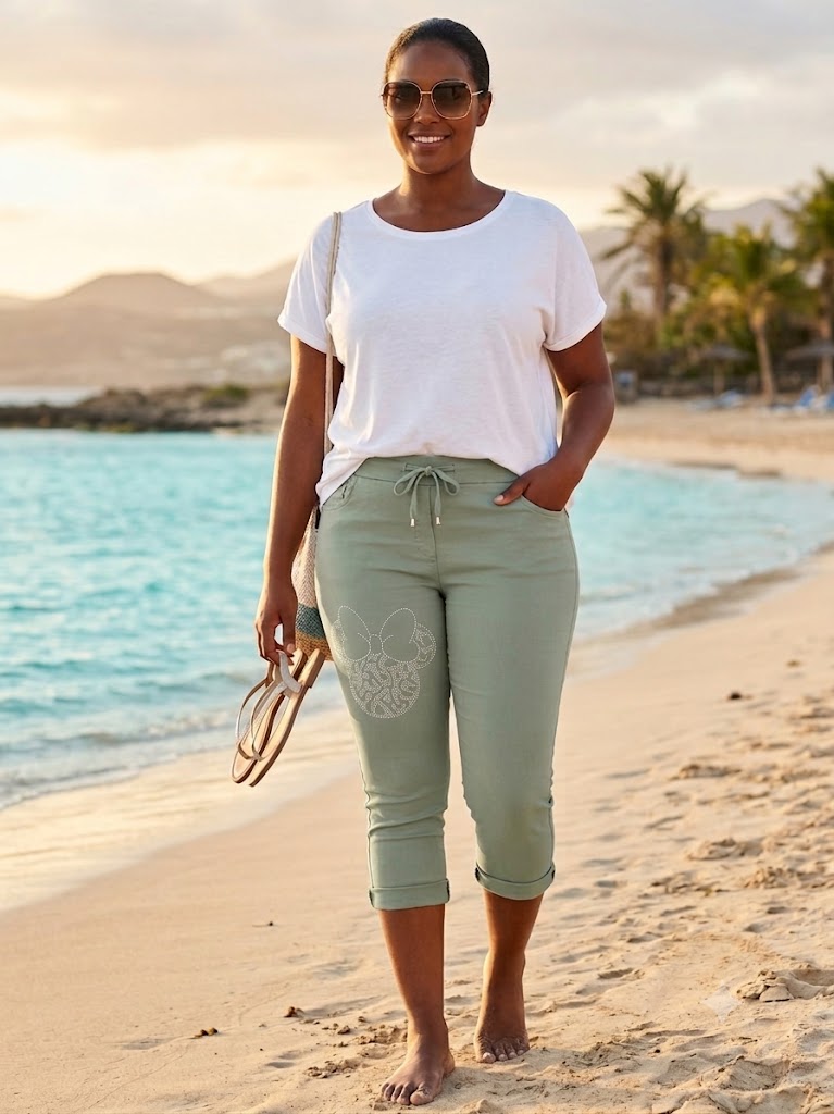✨🖤 Capri-Hose mit funkelndem Strass-Motiv – Gr. 42–46 🖤✨