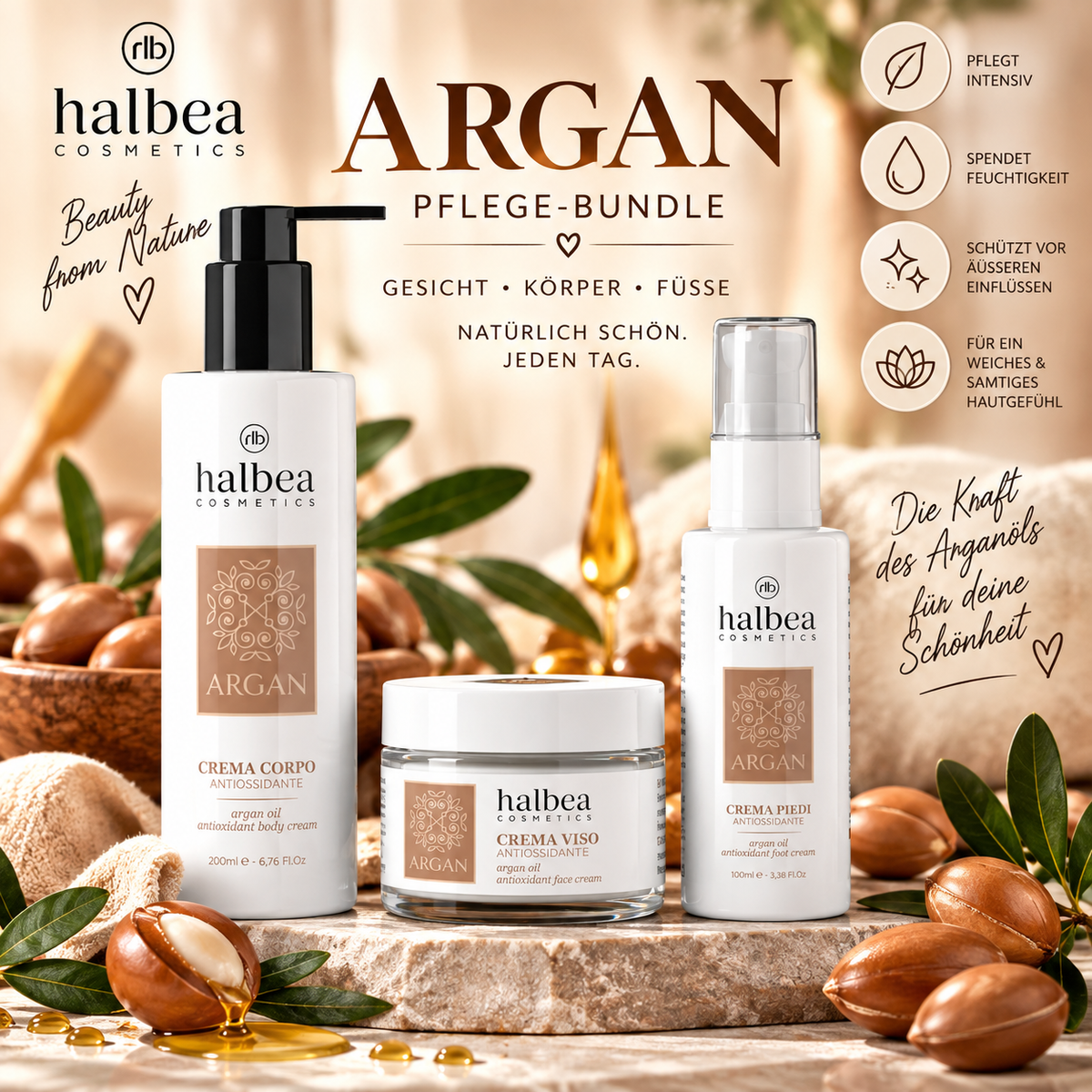 ✨🌰 Argan Pflege-Bundle – antioxidative Pflege für Gesicht, Körper & Füße 🌰✨