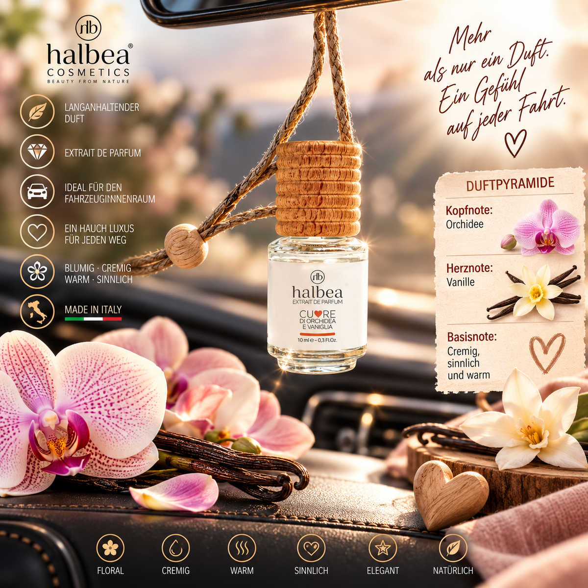 🌸✨ Halbea Car – Herz aus Orchidee & Vanille – 10 ml ✨🚗 🤍 Blumig • Cremig • Warm • Elegant • Sinnlich 🤍