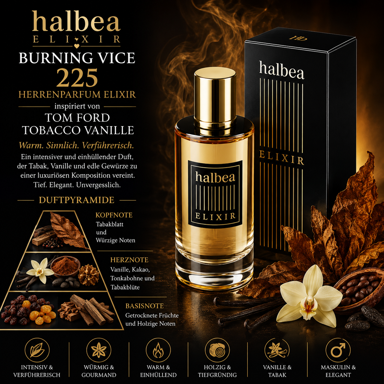 🔥🖤 Burning Vice 225 – Herrenparfum Elixir 🖤🔥 ✨ Inspiriert von Tom Ford – Tobacco Vanille ✨