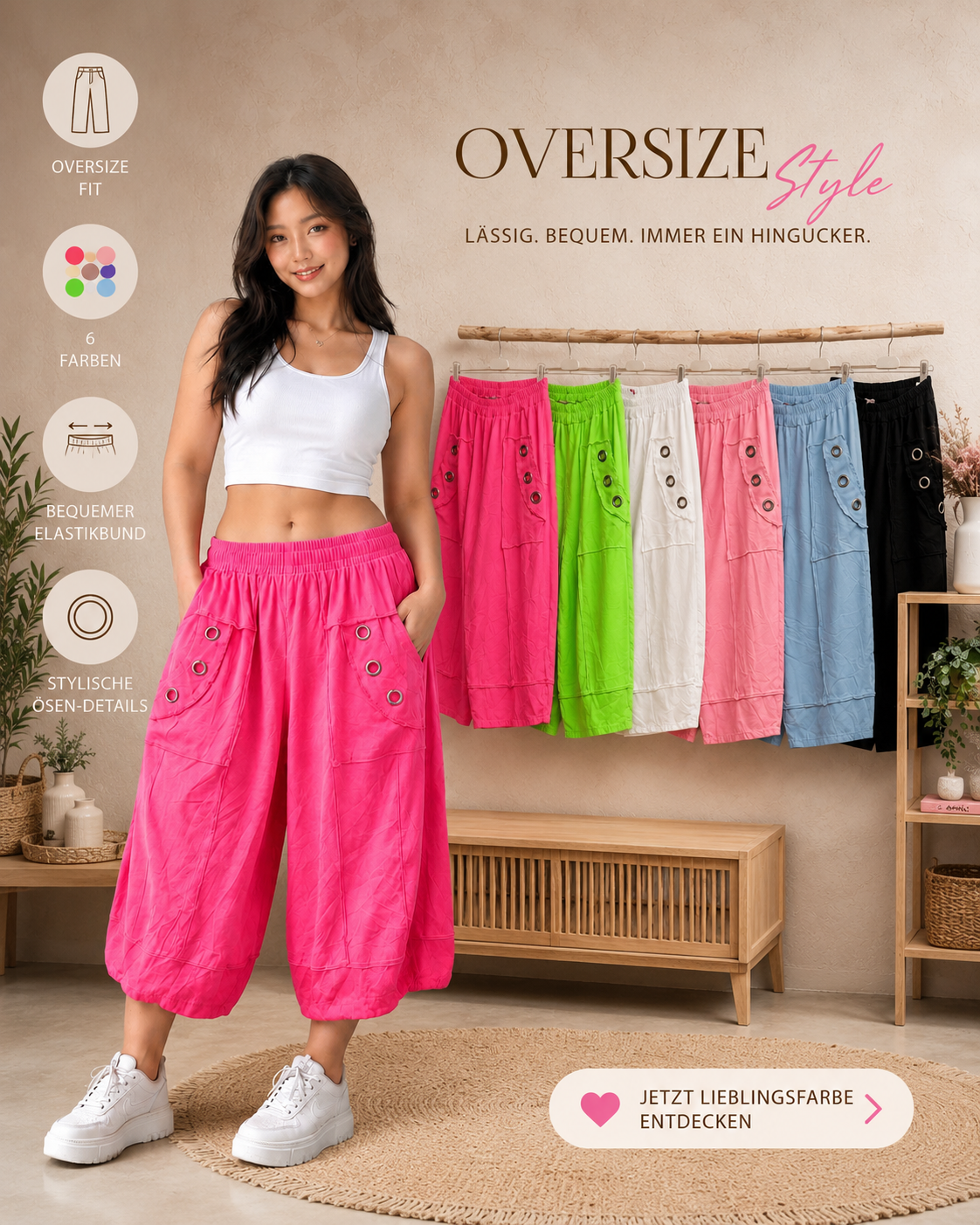 💖 Oversize Ballonhose Gr. 42–46 | 6 Farben 🌈 Bequem & Stylisch ✨