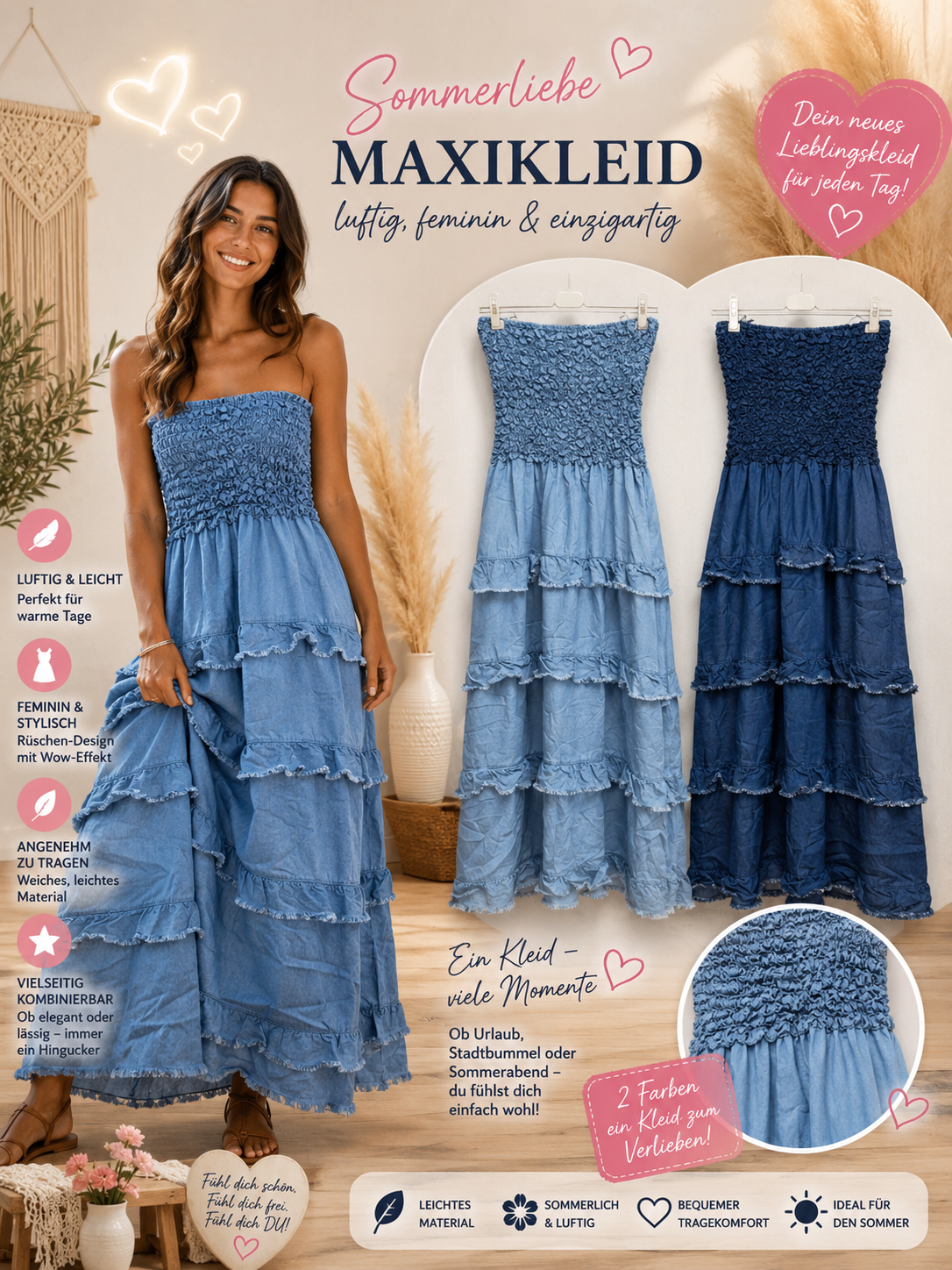 💙✨ Sommerliches Maxikleid mit Rüschen – Dein Traumkleid für warme Tage ✨💙