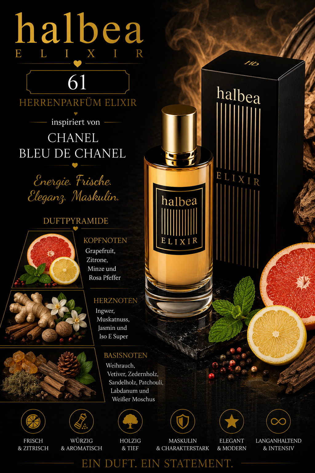 💙 Halbea 61 – Herrenparfum Elixir ✨ Inspiriert von Chanel – Bleu de Chanel ✨