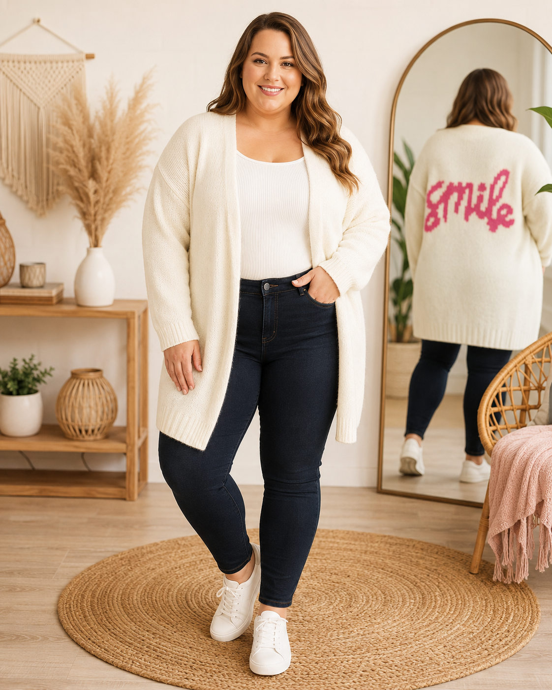 🧥 Kuscheliger Cardigan "Smile" – bis Gr. 48 – in 3 Farben 🤍💛🌸