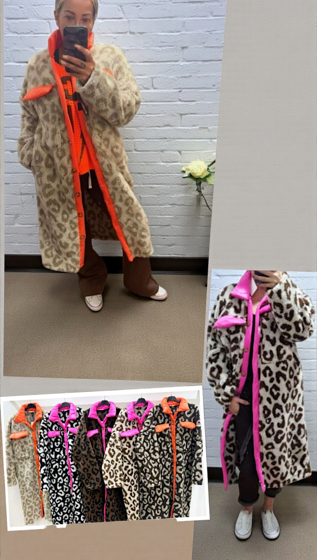 đ Damen Mantel âLeopard Luxeâ â Teddy Mantel mit Neon-Details & Leopardenmuster â Gr. 38â46