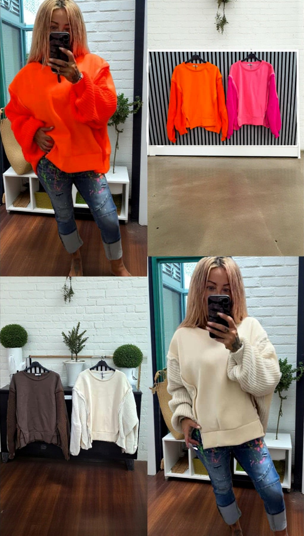 🧥 Damen Oversize Sweatshirt „Cozy Knit“ – Pullover mit Strickärmeln – Gr. 38–46